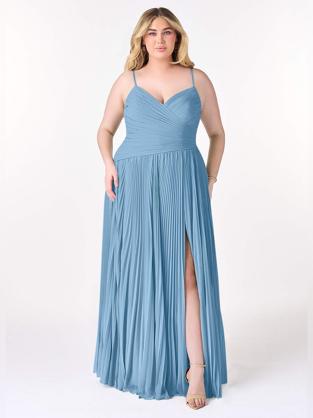 Azazie Vini 
Steel Blue A-Line V-Neck Pleated Chiffon Dress